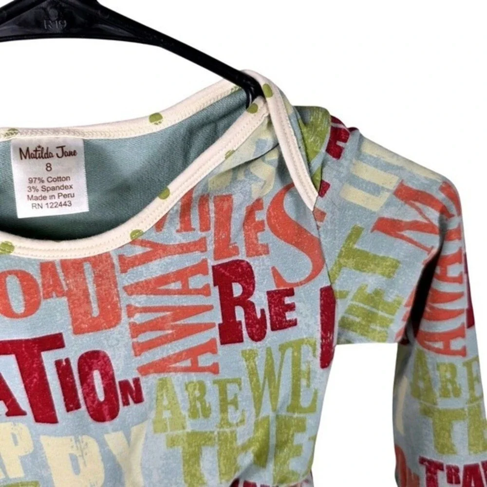 Matilda Jane Girls Size 8 Road Trip Typography Dress & Ruffle Leggings‎ Set Blue